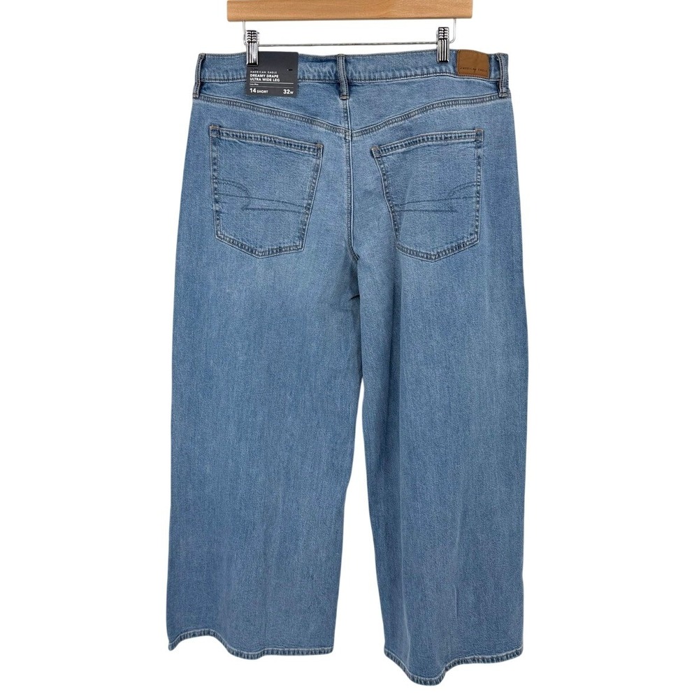 NEW American Eagle Dreamy Drape‎ Ultra Wide Leg Jeans Womens 14 Short Baggy Y2K - Picture 7 of 13